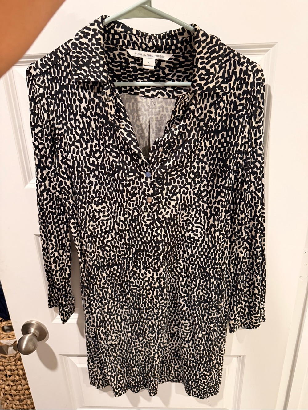 Diane von Furtenberg Black & White Printed Button-Front Dress
